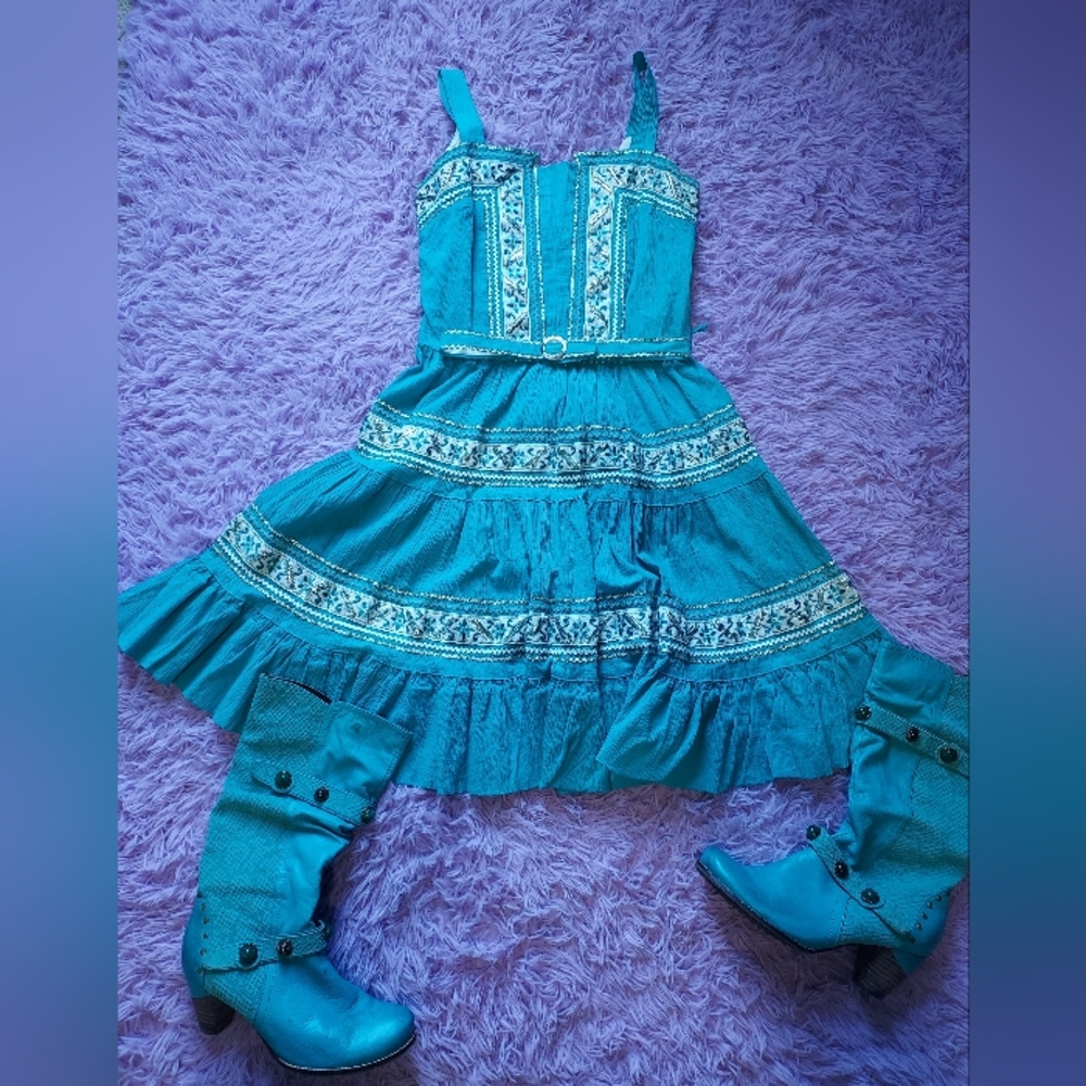 1970's Vintage Handmade Western Bohemian Dress With Belt